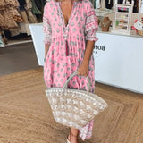 Robe midi Mana à imprimé floral rose, vue de face