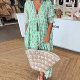Robe midi Mana à imprimé floral vert, vue de face