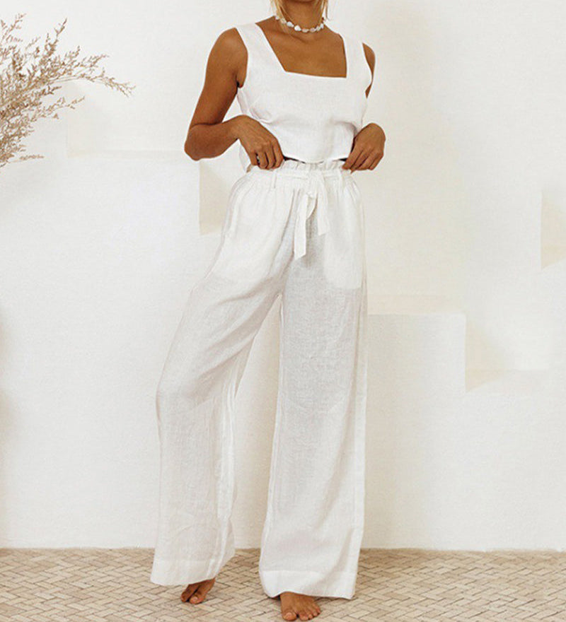 Megan - Ensemble Top Minimaliste et Pantalon Évasé
