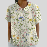 Stéphanie - Haut fleuri à boutonnage asymétrique
