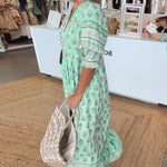 Robe midi Mana à imprimé floral vert, vue de profil