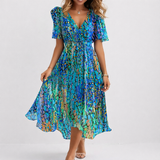 Saphir - Robe Midi Bleue Côtière Aérée