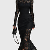 Monica - Robe Maxi Évasée en Dentelle Élégante