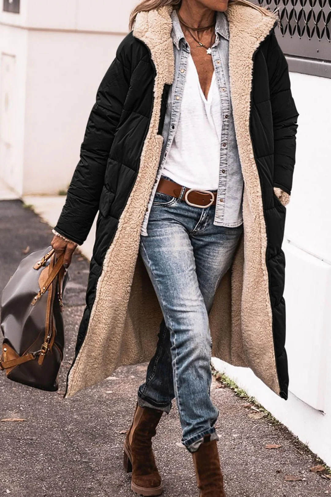 Margaux – manteau réversible vu de dos