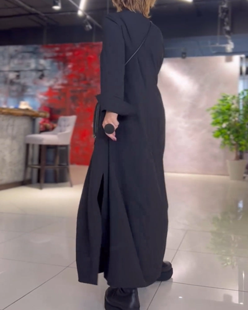 Robe longue Sylvie noire, vue de dos montrant la fente