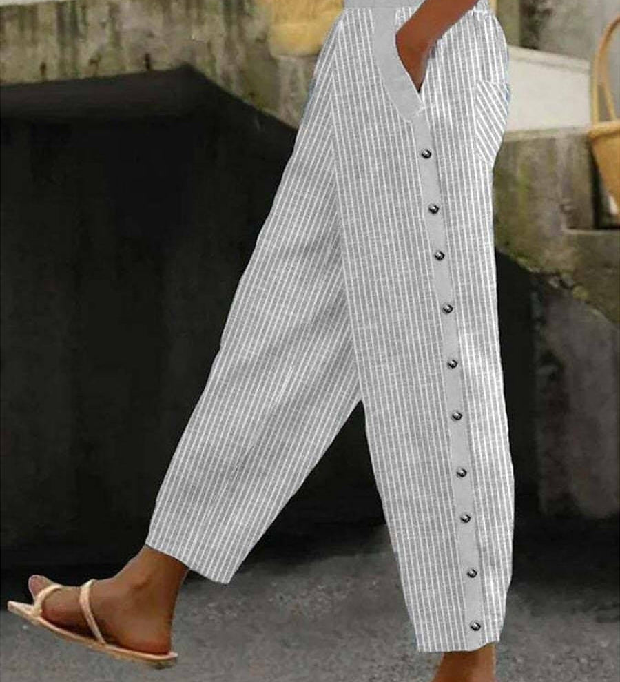 Linaya - Pantalon à Boutons Rayé